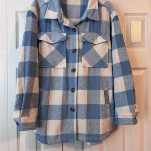 Plaid Blue and Cream Women's Utility Jacket